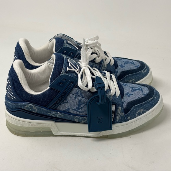 LOUIS VUITTON LV TRAINER SNEAKER DENIM BLUE WHITE SIZE 37 - Picture 6 of 14